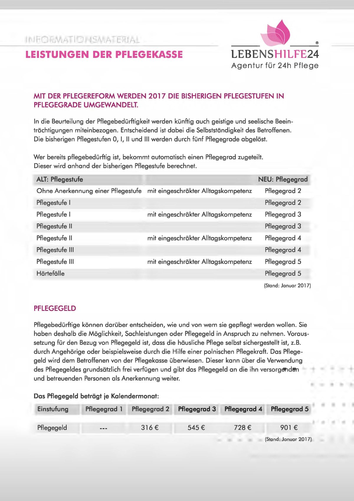 Leistungen der Pflegeversicherung - Infomaterial